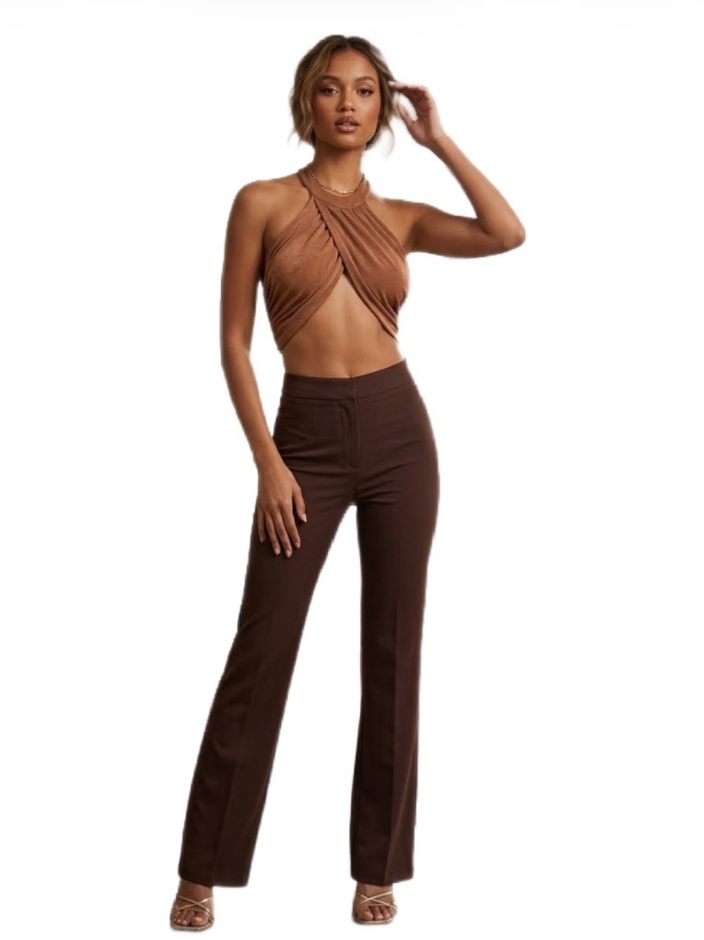 NWT 12 Tribe Warm Copper Shimmer Halter Backless Top  Size S